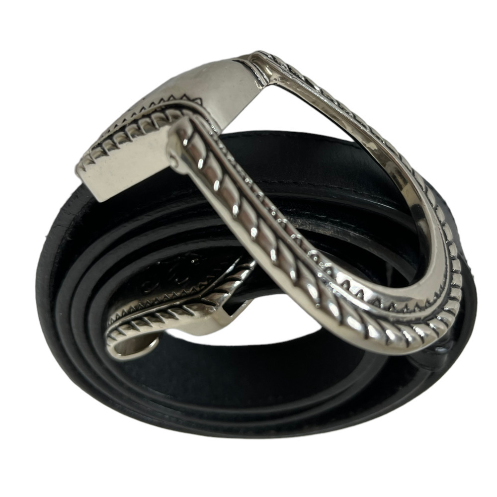 Chicos Black Leather Hook Silver Tone Belt